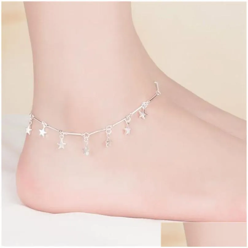 2021 kofsac fashion 925 sterling silver chain anklets for women party charm star ankle bracelets foot jewelry cute girl gift 