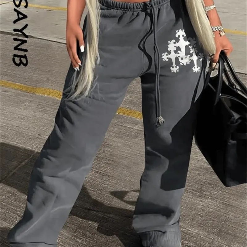 Damesbroeken s wesaynb kleding streetwear y2k voor dames hoge taille baggy zakken parachute trainingsbroek grijs casual broek 230105