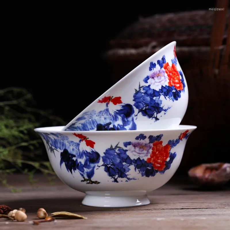 Miski jingdezhen ceramiczne miski ryżowe kwiaty rooster home vintage zupa zupa zupa ramen zapasy kuchenne