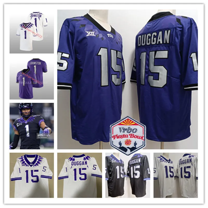 Max Duggan TCU Futebol VRBO Fiesta Bowl Game Jersey costurado Quentin Johnston TCU Horned Frogs Jerseys