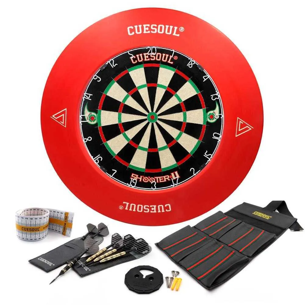 Darts Cuesoul Shooter-II Tri-Eyes Oficjalny rozmiar Sisal Bristle Dartboard Zestaw Dartboard z obrońcą ściany przestrzennej i dodatkową stalową końcówką 0106