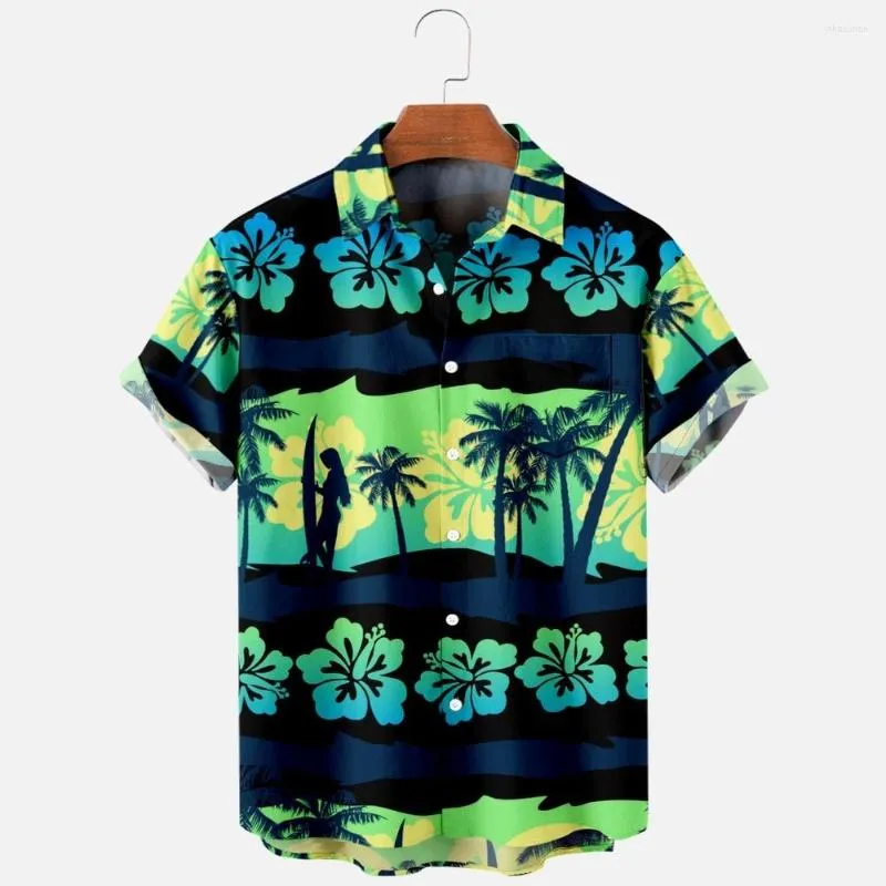 Chemises décontractées pour hommes Mode pour hommes T Hawaiian Tropical Camicias 3d Print Cosy One Button Short Sleeve Beach Oversized Clothes 32