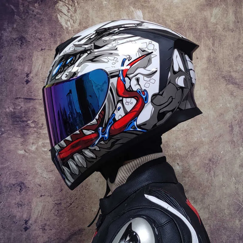 Cascos de motocicleta Escudo doble de motocicleta de cara completa con forro interior extraíble y lavable casco de moto de carreras 0105