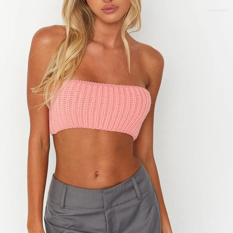 Женские танки Gaono Женские плюсы Bandeau Crop Tops без бретелек из рукавов с твердым цветом вязаная повязка Труба