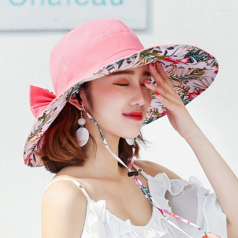 Wide Brim Hats Reversible Summer Hat For Women Super Large Beach Cap Sun Female England Style Girls Bow Fedora D88