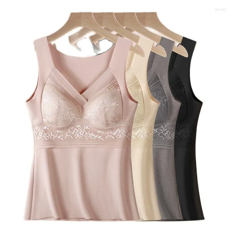 Camisoles & Tanks Seamless Sexy Lace Vest Thermal Underwear With Bra Woman Heat Warm Sling Top Thermo Lingerie Winter Clothing