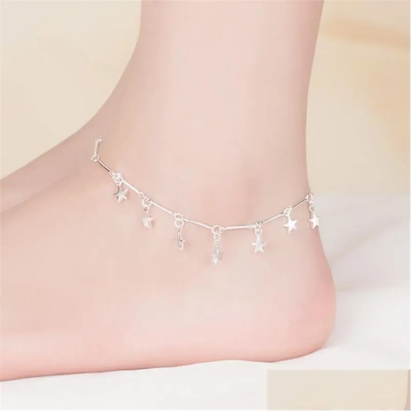 2021 kofsac fashion 925 sterling silver chain anklets for women party charm star ankle bracelets foot jewelry cute girl gift 