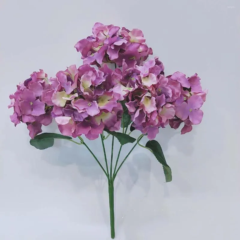装飾的な花人工シルクヒドランジーブーケシミュレーション偽の花の結婚式ブライダルブーケバレンタインギフトホームガーデンパープル装飾