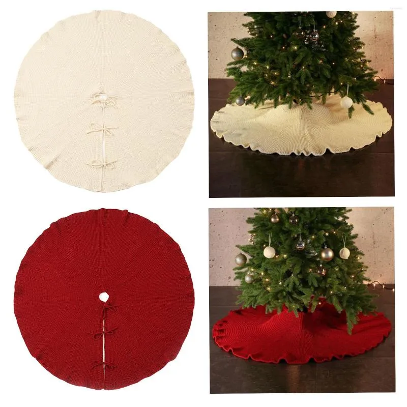Christmas Decorations Tree Skirt Knitted Thick Woolen Thread Carpet Xmas Floor Mat Ornaments Wedding Birthday Year Decor