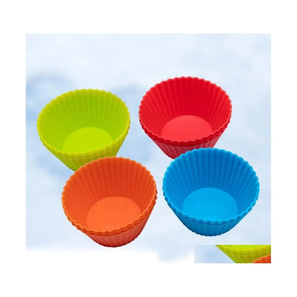 Stampi da forno 3 pollici Sile Fodere per cupcake Stampo per muffin Forma rotonda Cup Cake Mod Sgs Pans Bakeware Strumenti per pasticceria 8 colori Dbc Drop Dhsct