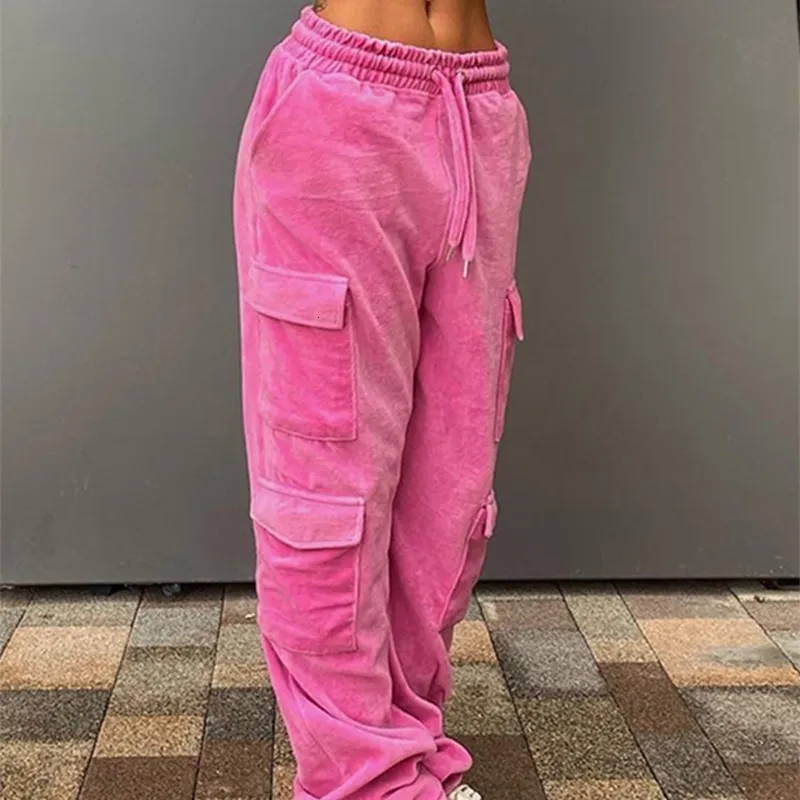 Women's Pants s Weekeep Kawaii Pink Cargo y2k Cute Velvet Autumn Winter Low Rise Sweatpants Baggy Pocket Casual Women Jogging l230105