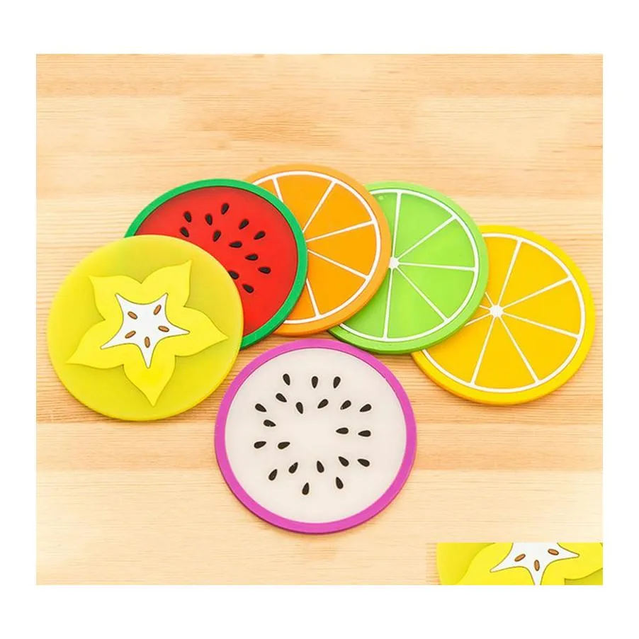 Mats Pads Coaster Fruit Shape Sile Cup Pad Slip Insation Mat Porte-boissons Drinkware Dbc Vt0458 Drop Delivery Home Garden Kitchen D Dhrkg