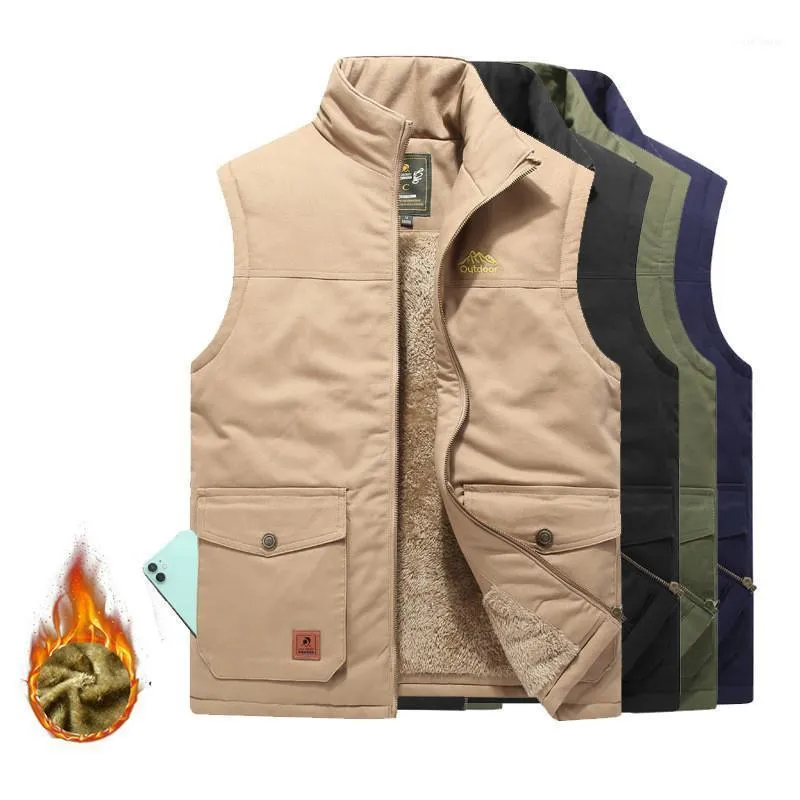 Men's Vests Jackets Sleeveless Casual Man Fleece Warm Waistcoats Outwear Stand Collar Thermal Soft Men Clothing