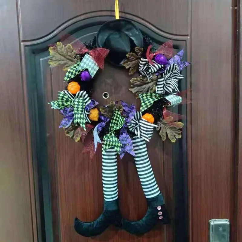 Decorative Flowers 14inch Halloween Hanging Ornaments Lightweight Witch Hat Wreath Sturdy Festive Atmosphere For Home Holiday Party Decor