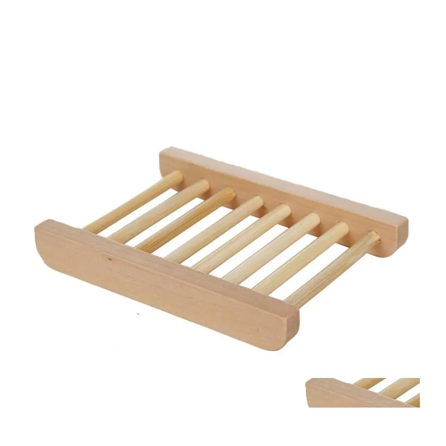 Portasapone all'ingrosso Bamboo naturale Uso domestico Portaoggetti in legno Craft Bagno Vassoio Rack Box Contenitore Dh0179 Drop Delivery Gard Dhqsh