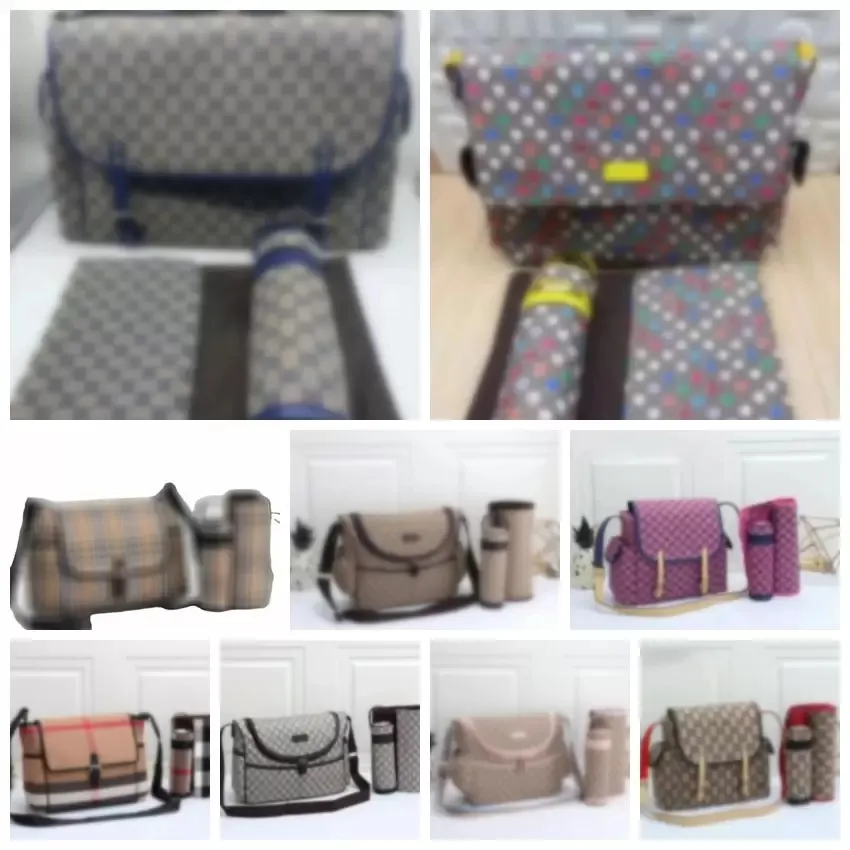 Bolsas de pañales para niños Bolsa de pañales impermeable para mamás Bolsa de cuero multifunción a cuadros Cremallera Cerrojo Estuche de limpieza de poliéster Venta Bolso de hombro funcional para ideas de regalos de mamás