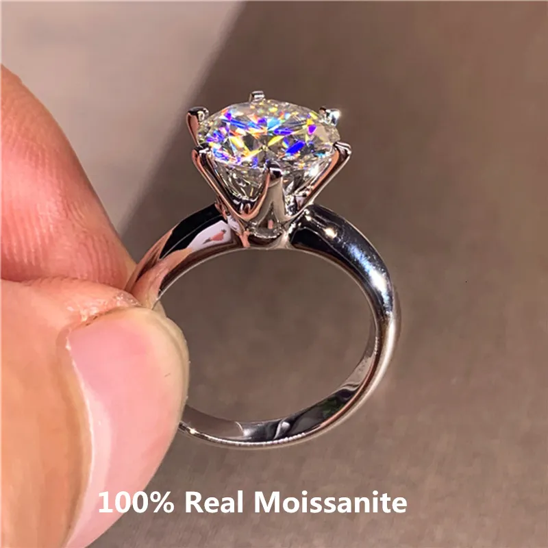 Solitaire Ring Classic 6 Prongs 5 ​​라운드 스털링 실버 도금 14K 골드 높은 선명도 D 컬러 다이아몬드 S 여성 보석 230105