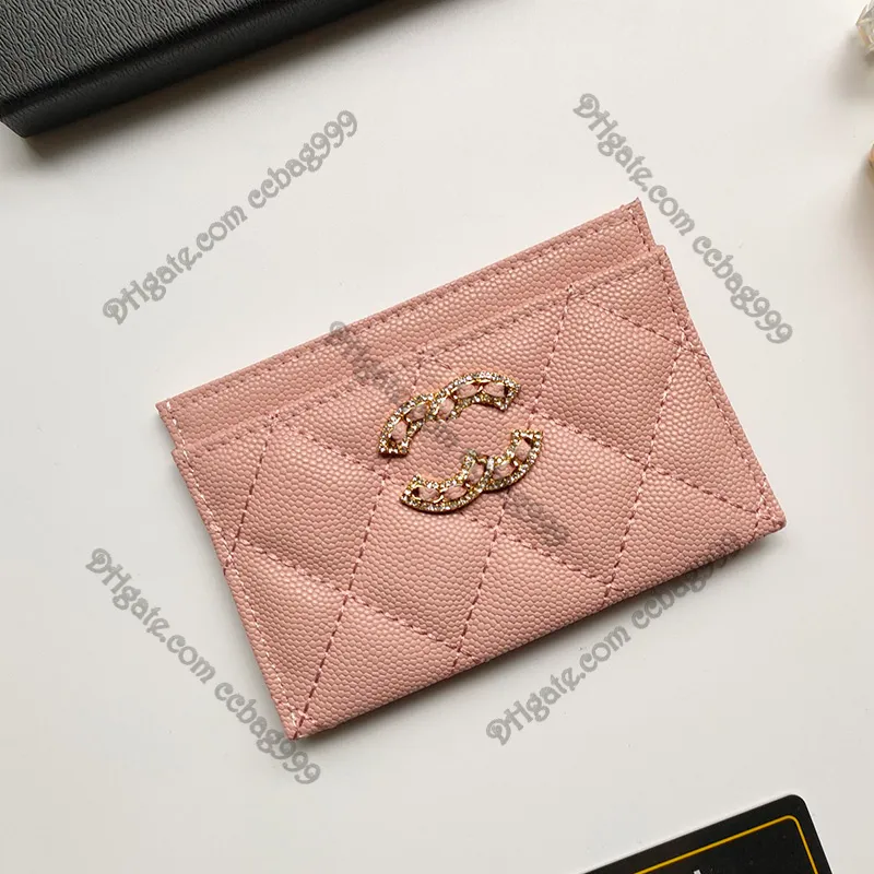 Luxury Mini 19 Caviar Designer Wallets Card Holder Shiny Pearly Grained Calfskin Quilted Classic Card Pack Gold Meat Hardware Purs272o