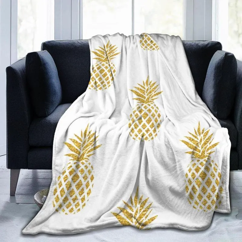 Filtar flanell filt guld ananas mönster ultra-mjuk mikrofleece för badrock bäddsoffa resa hem vinter hösten höst