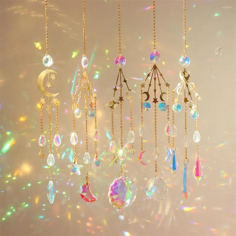 Garden Decorations Crystal Suncatcher Moon Star Natural Stones Car Pendant Window Hanging Catcher Wind Chime Decor Decoration Outdoor