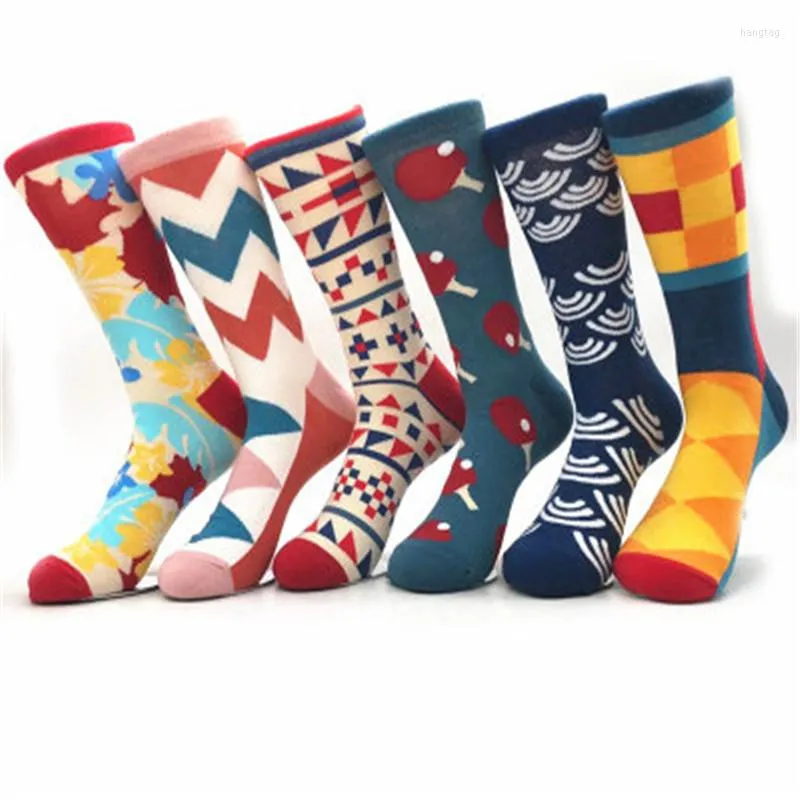 Men's Socks Men&Women Happy Funny With Cartoon Geometry Design Wedding Gift Combed Cotton Breathable Dress Neutral Eur36-43