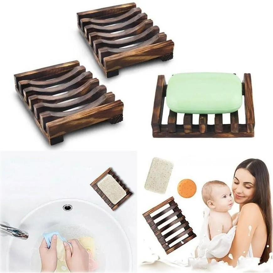 DHL Natural Wooden Bambo Soap Dish Tresent Raction Storage Soap Soap Rack Plate Boiner for Bath Shower Plate Bathroom Fy4366