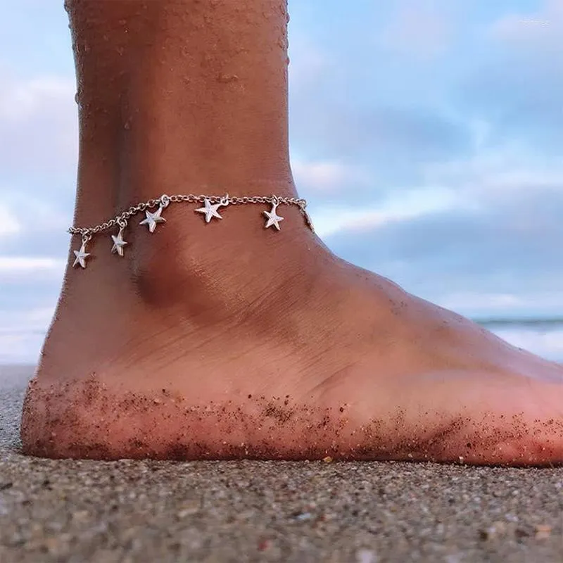 Anklets 색상 발목 여성 패션 5 점 스타 여자 해변 발 보석