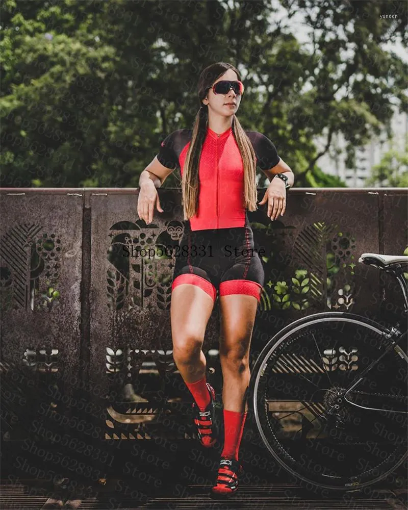 Гоночные наборы 2023 Женские Pro Red Triathlon Suit Cool Одежда велосипедная шкур