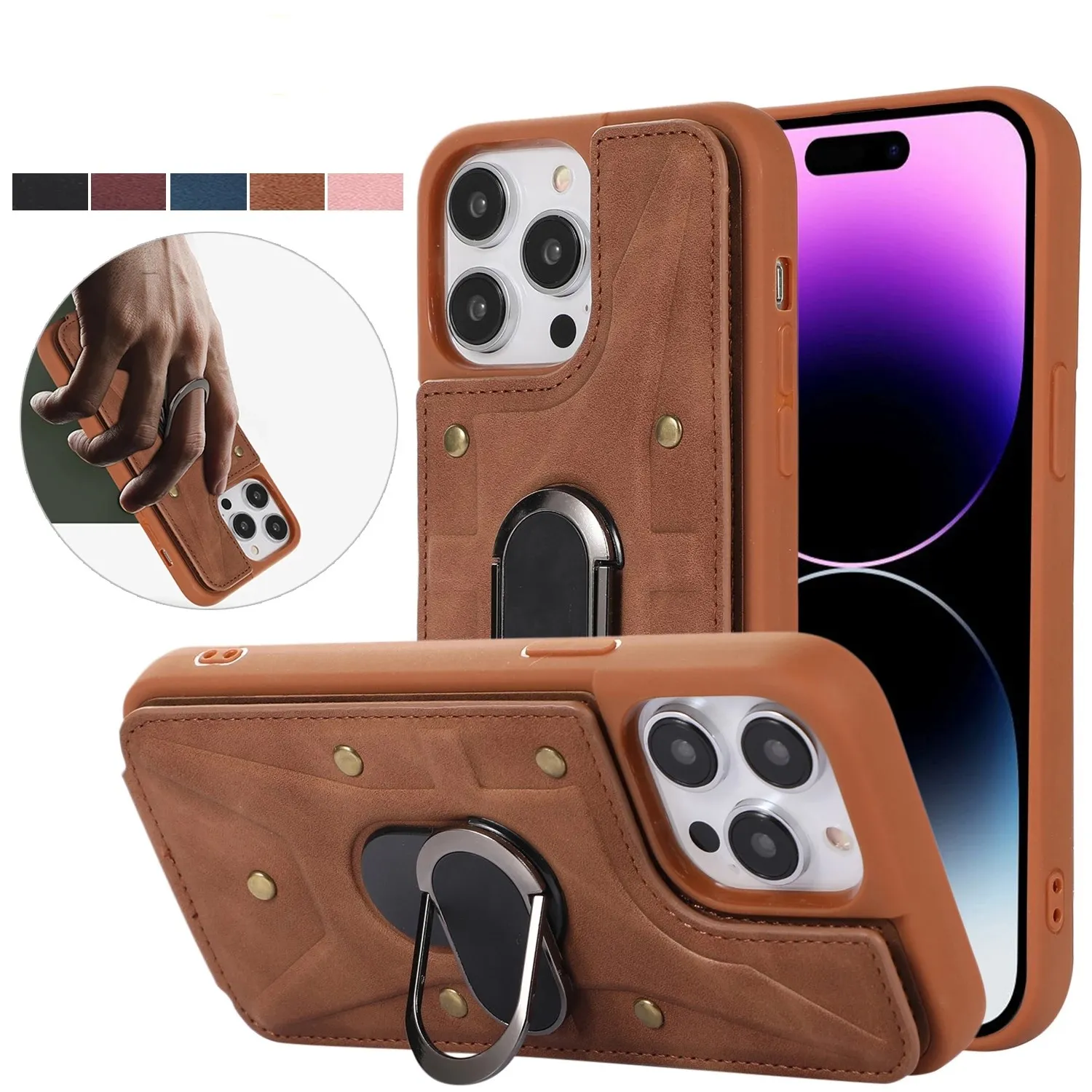 Luxury cases Leather With Ring Phone Case For iPhone 14 13 12 11 Pro XS Max XR X 7 8 6 6s Plus SE Wallet Card Slots Magnetic Cover