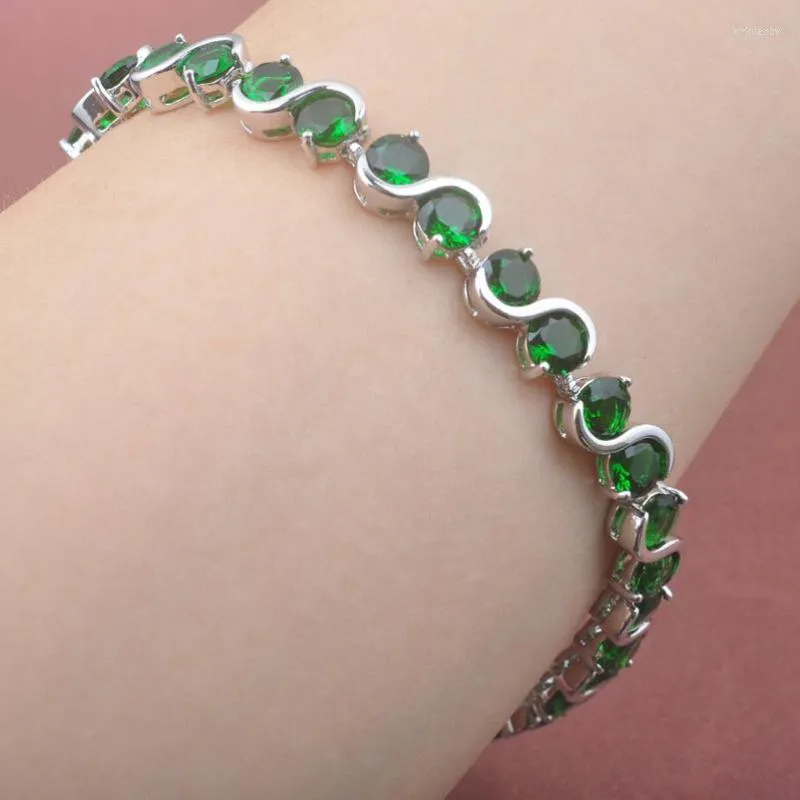 LINK BRACELETS JOIXAS DE CRISTAL DE CASAMENTO GREEN JOIXAS PARA MULHERES CUNCONIA CUNCONIA JOIXAS DE COLOR DE PRATAÇÃO 7-8 polegadas 2023 OS0191