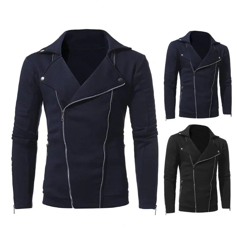 Chaquetas para hombres Moda Hombres Abrigo Color sólido Cuello vuelto Cremallera Decoración Asimétrica Chaqueta de primavera Abrigos masculinos Ropa de calle