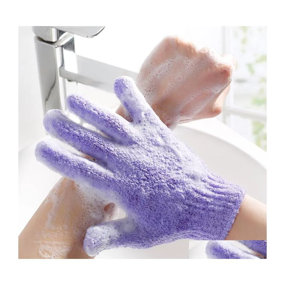 Bath Brushes Sponges Scrubbers Wholesale Moisturizing Spa Skin Care Cloth Glove Five Fingers Exfoliating Gloves Face Body Bathing Dhpud