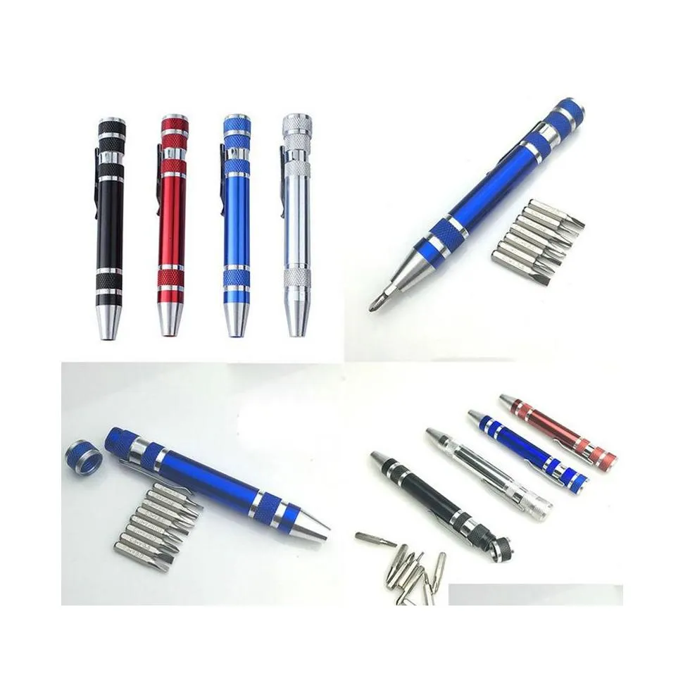 Screwdrivers Mtifunction 8 In 1 Precision Screwdriver With Magnetic Mini Portable Aluminum Tool Pen Repair Tools For Mobile Phone Db Dh0R1