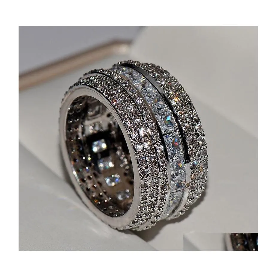 Eheringe Choucong Top Verkauf Drop Ship Luxusschmuck 925 Sterling Sier Princess Cut Weißer Topas Cz Diamant Edelsteine Versprechen Wom Dhsoe