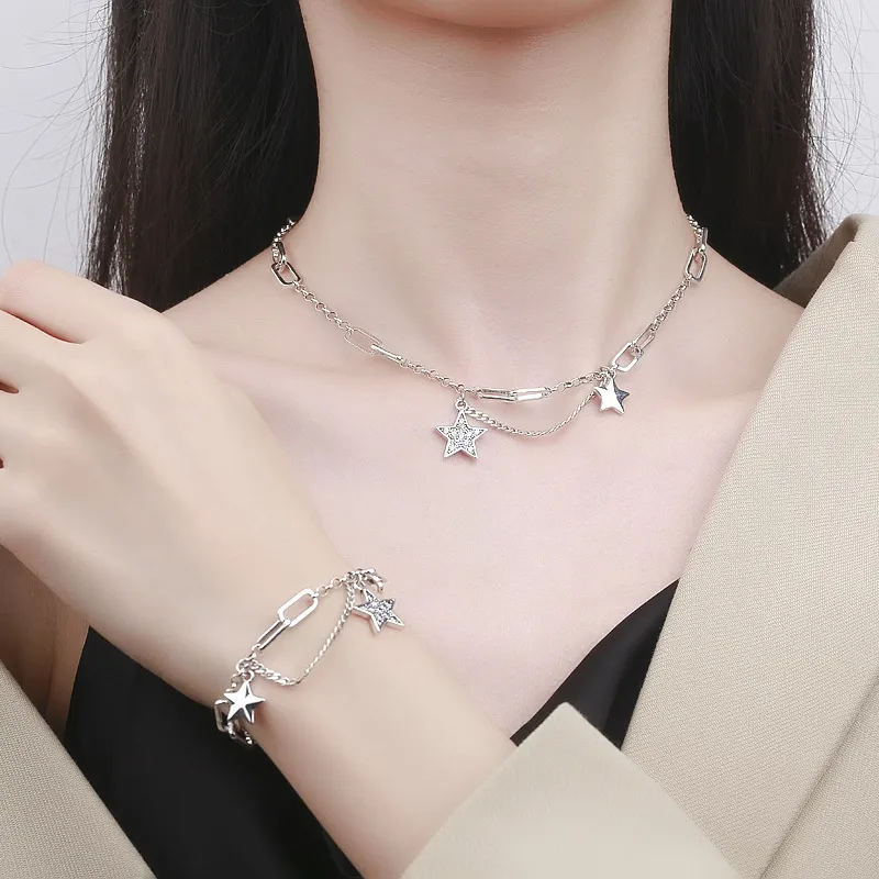 New Style Pendant Necklaces Diamond-encrusted Clavicle Silver Necklace Bracelet Sterling Silver Korean Personality Fashion