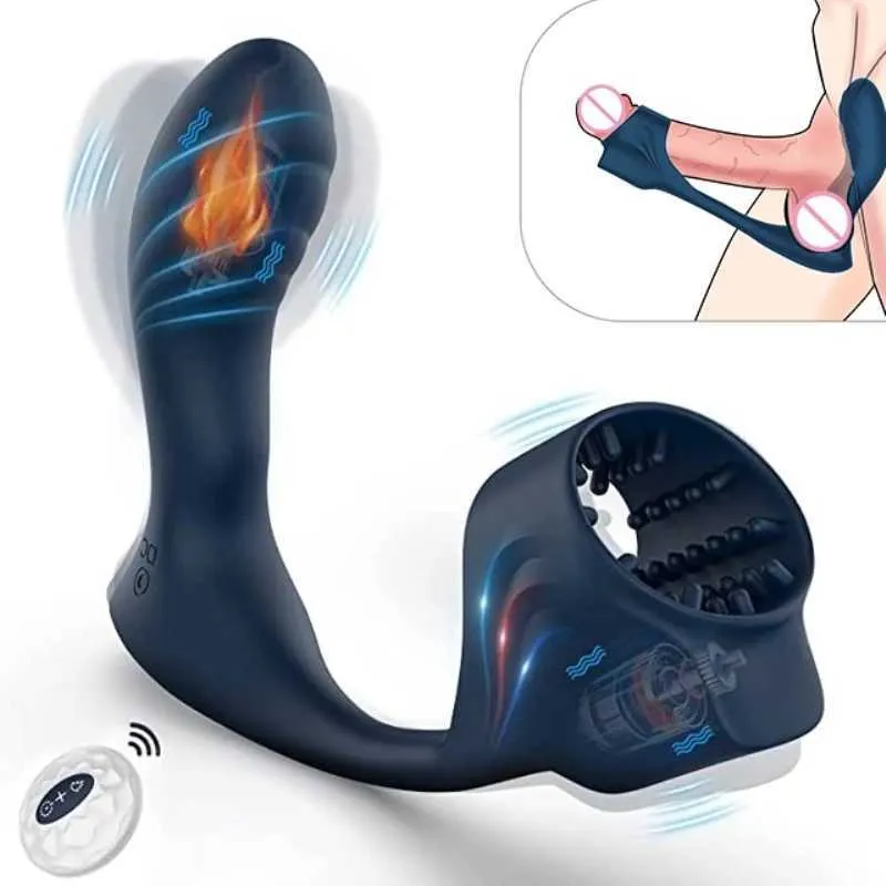 Skönhetsartiklar anal vibrator manlig prostata massager med penis ärm ring kuk stimulator cockring sexiga leksaker för män kvinnor som värmer onanator