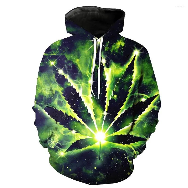 Erkek Hoodies 2023 Moda Sweatshirt Erkekler / Kadınlar 3D Baskı Yeşil Yapraklar Renk Deseni İnce Unisex Şık Kapüşonlu