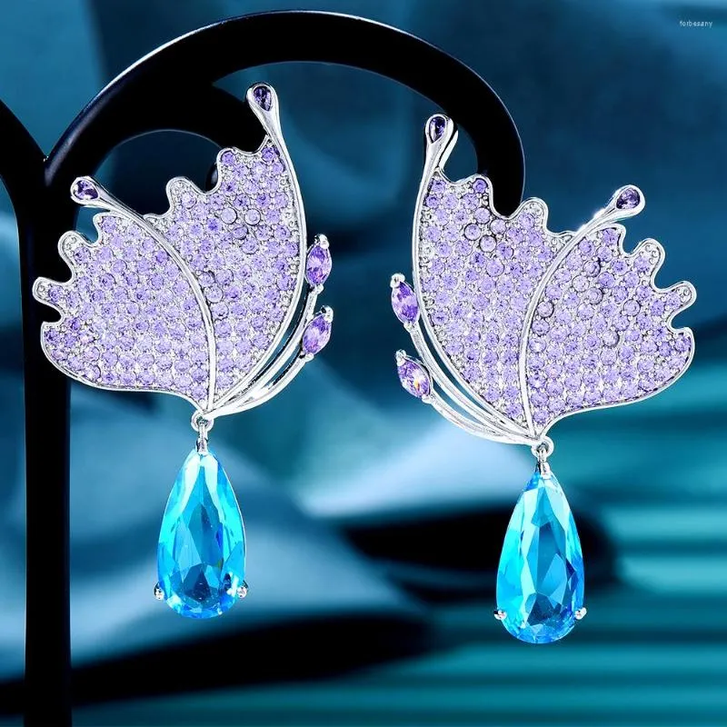 Boucles d'oreilles pendantes GODKI romantique papillon pour femmes mariage Miami broche chaîne cubaine lien cubique zircone CZ ensemble Hip Hop chaînes