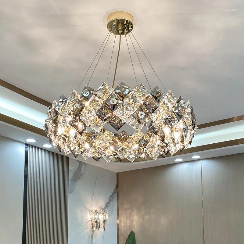 Lampade a sospensione Lampadario a soffitto Nordic Luxury Square Crystal Soggiorno Decorazione domestica Lampada Atmosfera moderna Camera da letto