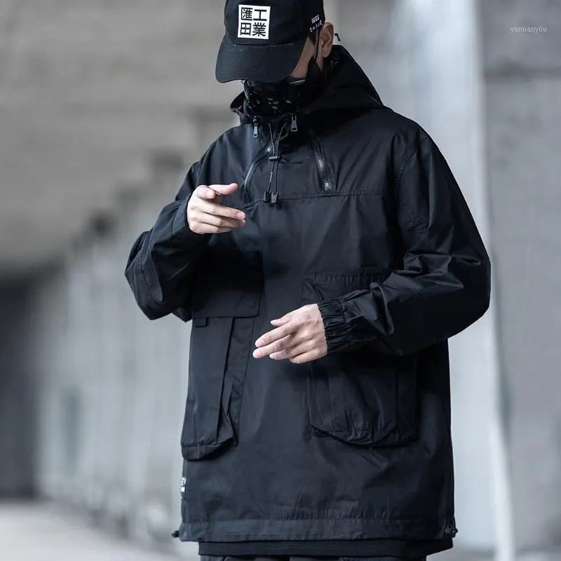 Vestes pour hommes Hip Hoodie Techwear Veste pour hommes Black Hotted Anorak Fashion Windbreaker manteau homme