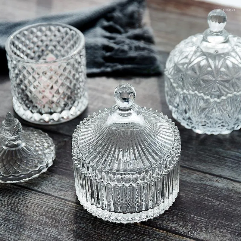 Bouteilles de rangement sucrier bijoux pot en cristal verrerie bonbons avec couvercle décor organisateur d'épices support verre cosmétique