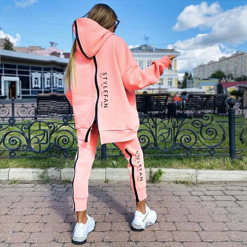 Women's Two Piece Pants Elegant Letter Print Back Zipper Loose Outfit Women Casual Long Sleeve Suit Fashion Hooded Sweatshirt & Sport