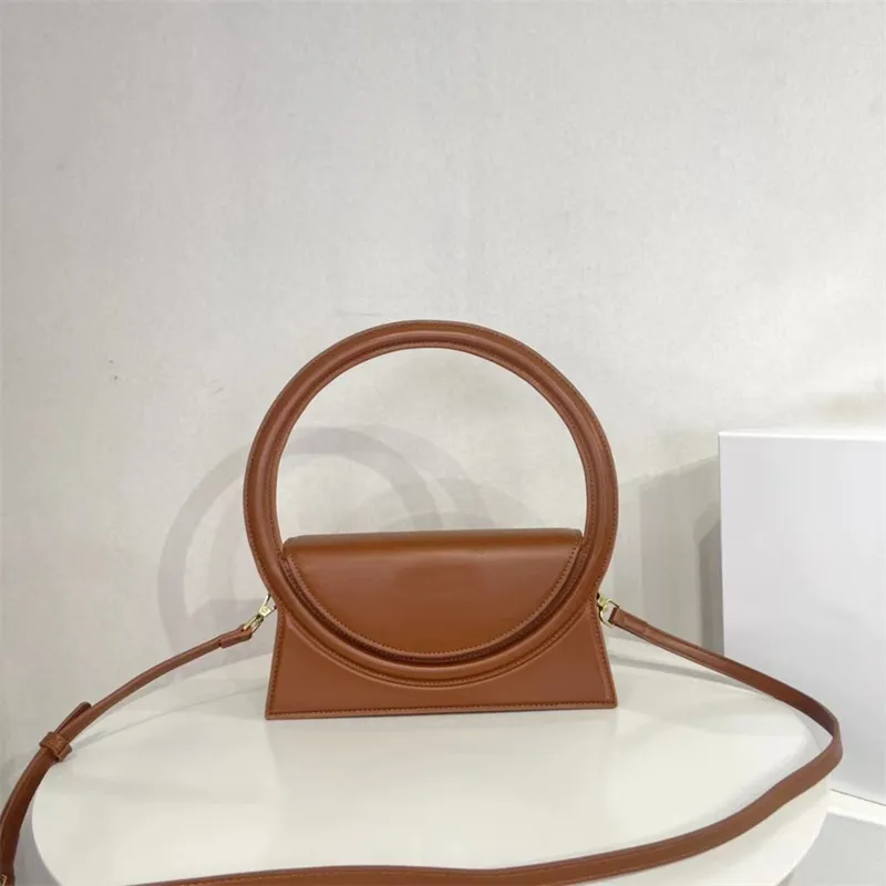 New Vintage Handbag High Quality Simple Round Ladies Messenger Leather Handbag High Purity Color Underarm Bag Size 24-12-8