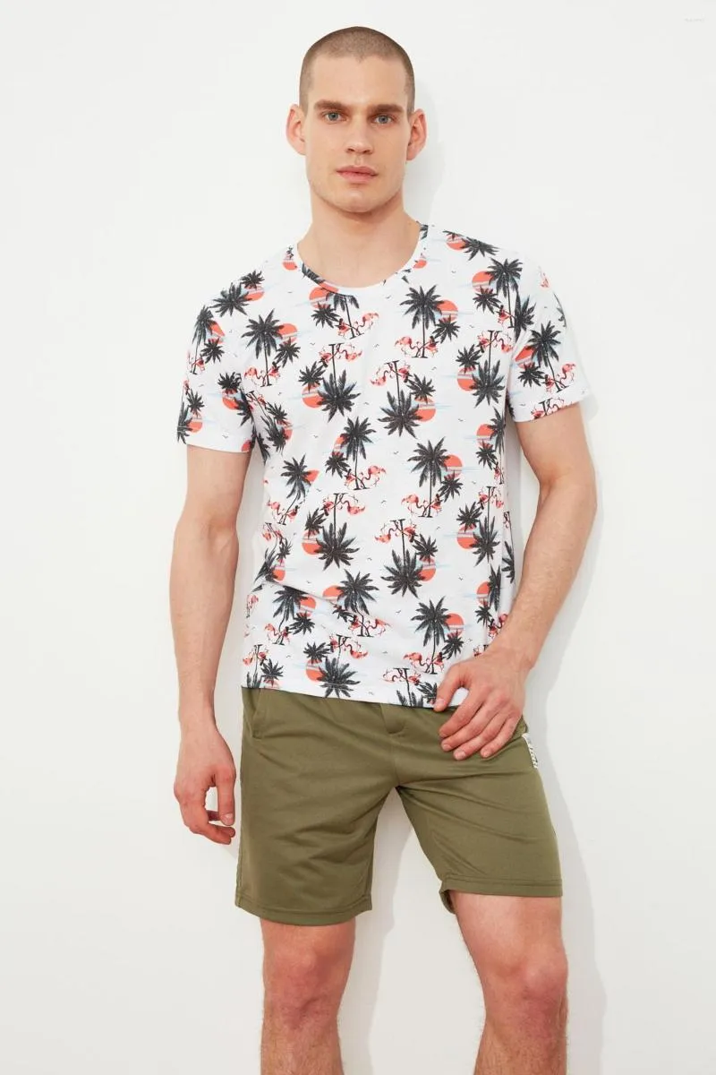 Heren t shirts trendyol heren regulier fit korte mouw tropisch bedrukte t-shirt tmnss21ts2846