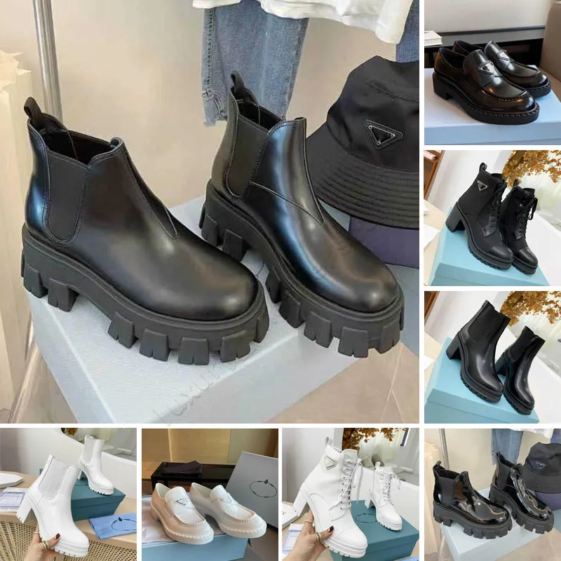 LUXURYS Designer Brand P Botki Kostki Czarne białe botki śnieżne Chelsea buty gładkie skórzane Oxford Anty Slip zużycie klasyczne buty motocyklowe kolana