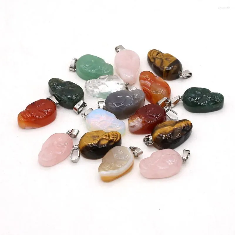 Pendant Necklaces 5pcs/lot Natural Stone Skull Mix Color Agates Charms For DIY Jewerly Necklace Making 26x32mm