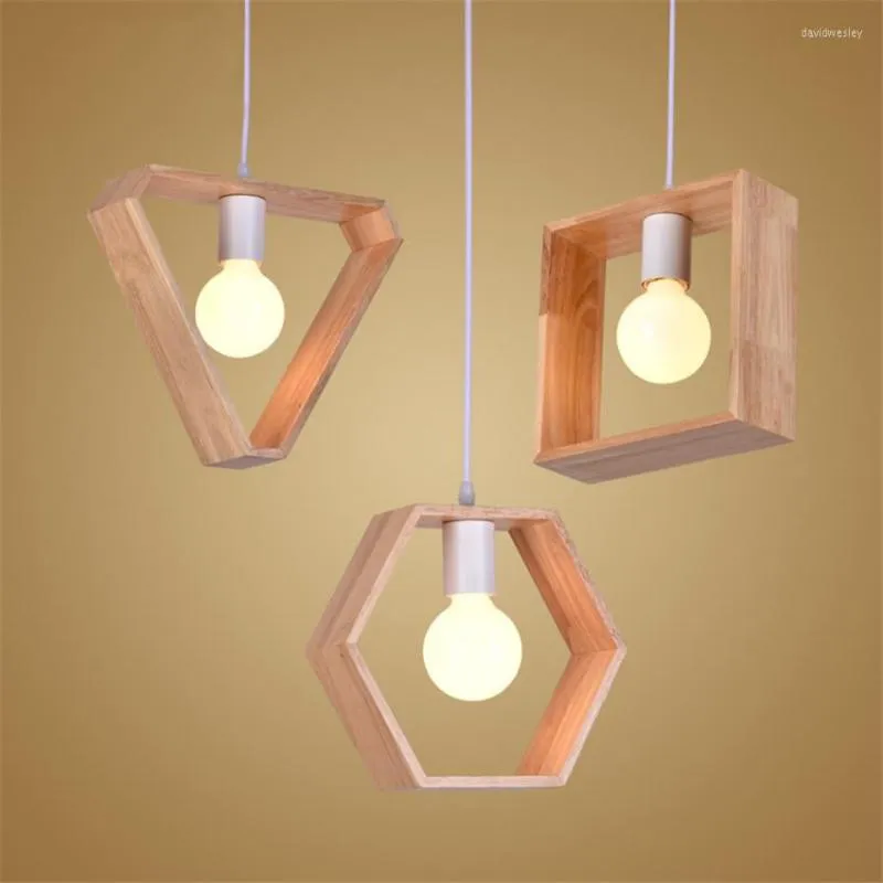 Lampade a sospensione 3 modelli Modern Wood Lights Lampada creativa Art Lighting Apparecchio Lampara Colgante per camera da letto Hanglampen Lampe