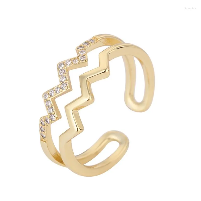 Clusterringen Sparkling zirkonen verlovingsring voor vrouwen mode eenvoudige dubbellaags golf geometrische bruiloftsfeestje sieraden geschenken