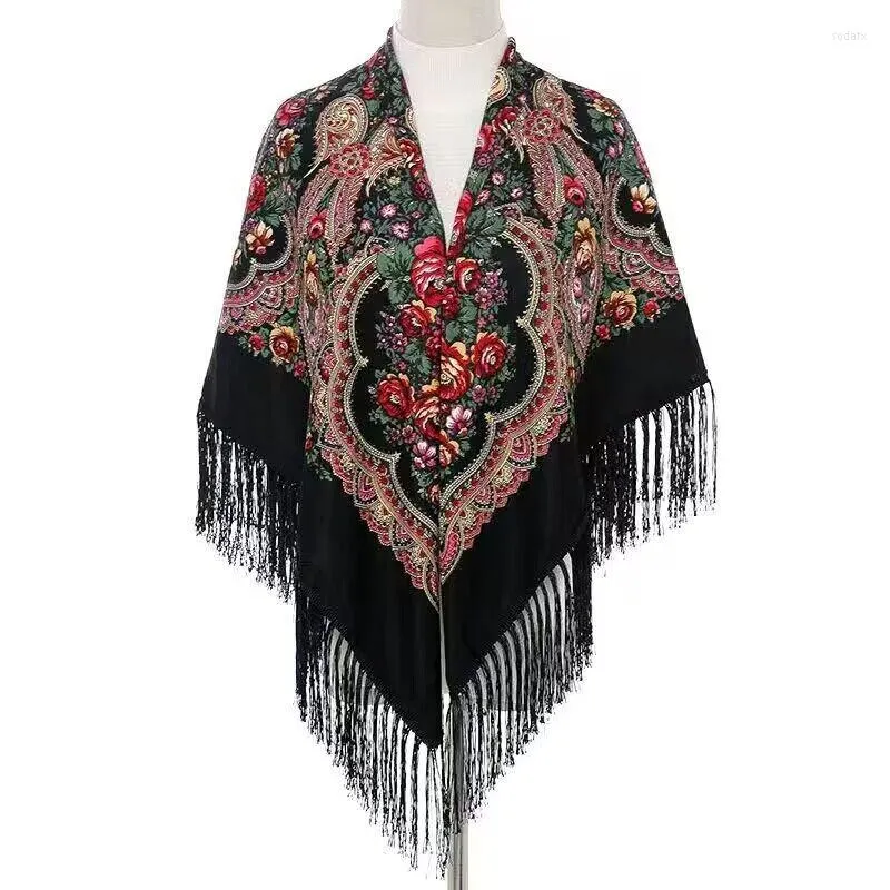 Lenços 130 130 cm estilo russo estampa floral quadrado lenço de tamanho grande bandana lenço ucraniano xale de franjas Babushka hijab