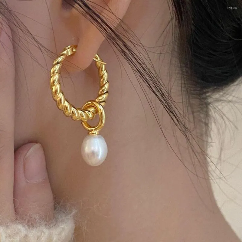 Hoop Earrings Gold Pearl Drop 18K Plated Dangle Hypoallergenic Vintage Earring Dainty Jewelry For Wo